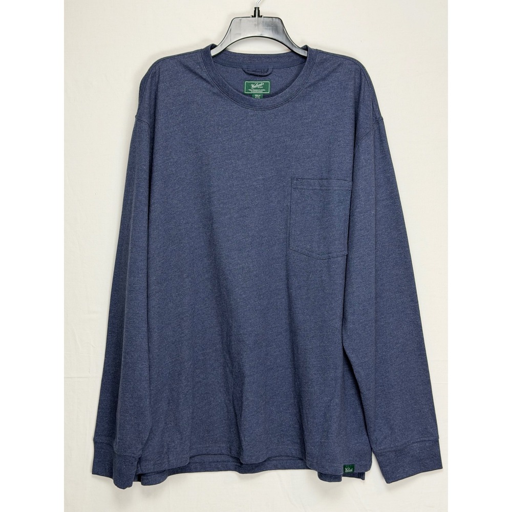 Woolrich Men Cotton Blend T-Shirt XL Blue Long Sleeve Pocket Crew Neck Side Vent